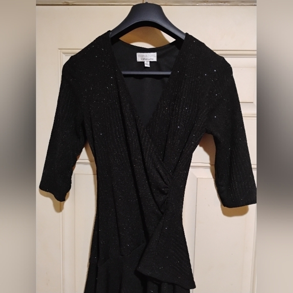 Signature By Robbie Lee Size Small Elegant Metallic Glitter Black Wrap Dress - Picture 7 of 11